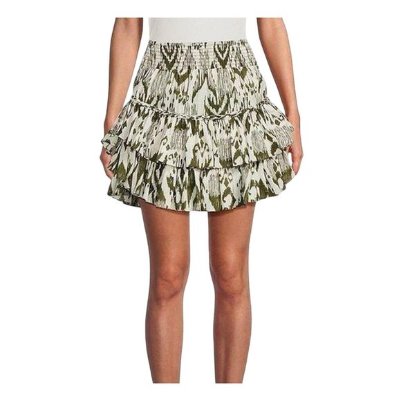 NWT Misa Womens Evienne Mini Skirt Olive Green & Off-White Tiered  S - Picture 1 of 11